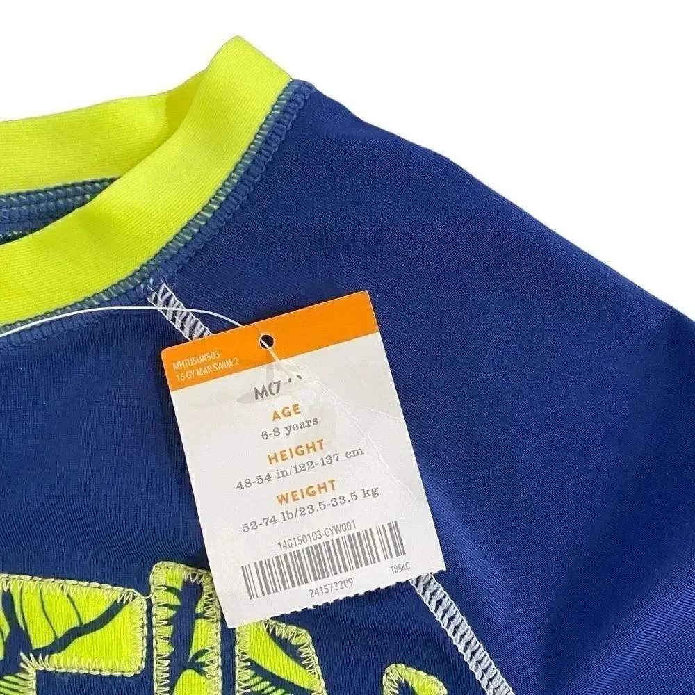 Gymboree NEW Medium 7/8 Rash Gaurd swim top boys 50 spf short sleeve surf blue